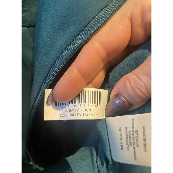 New Eliza J Women' One Shoulder Satin Sleeveless Hunter Green Sheath Gown Size 2 - Picture 8 of 10